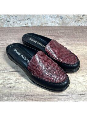 Opening Ceremony Women’s Black Burgundy Snakeskin Leather Mule Loafers Slides 39